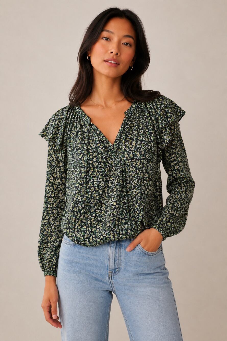 Topshop Floral Flutter Sleeve Long Sleeve Blouse Size 6 Boho Cottagecore